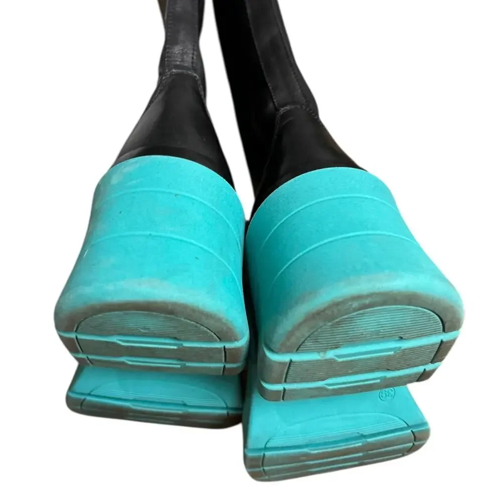 Steve Madden Dacy Tall Leather Boots Blue Black Chunky Platform size 9 Shoes - Picture 3 of 9